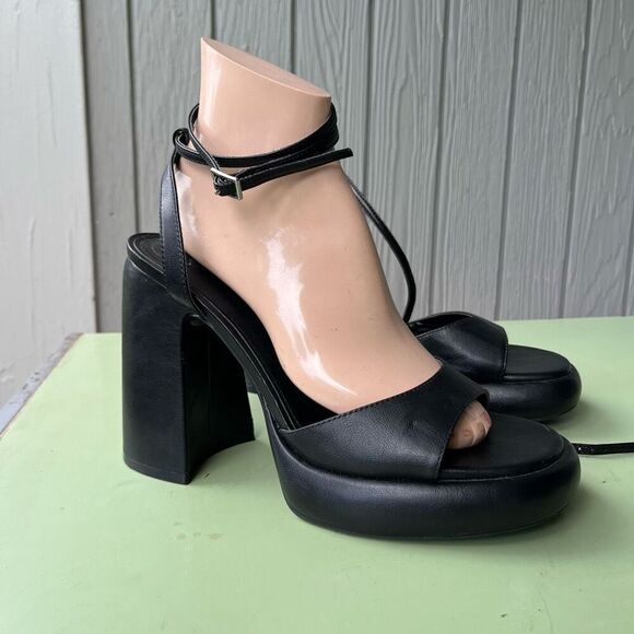 Zara Black Chunky Platform Heels Size 40 | Bubble Sole Ankle Strap Sandals - Picture 12 of 12